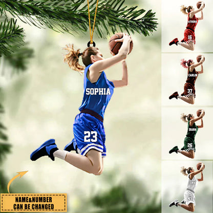 Custom Basketball Girl, Shooting Basketball Player Acrylic Christmas Ornament, Baseball Team Gift For Her, Basketball Lovers