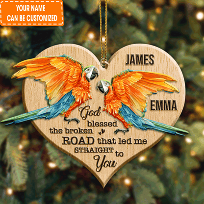 Custom Jesus Acrylic Ornament, Personalized Parrot Couple God Blessed Wood Engraved Acrylic Ornament For Christian