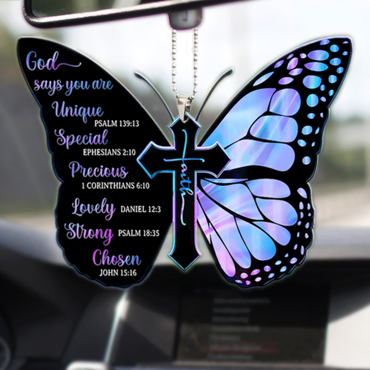 Hologram Magic Butterfly God Says You Are Acrylic Car Ornament, Perfect Christmas Gift For Family, Friend