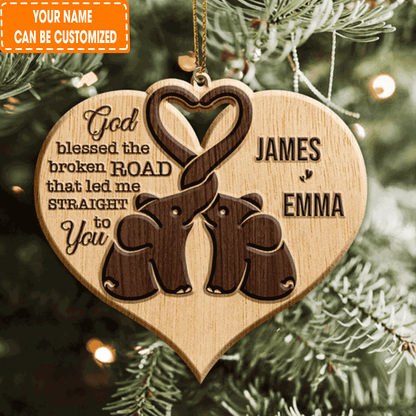 Custom Jesus Acrylic Ornament, Personalized Heart Elephant Couple God Blessed Wood Engraved Acrylic Ornament For Christian, Holiday Decor