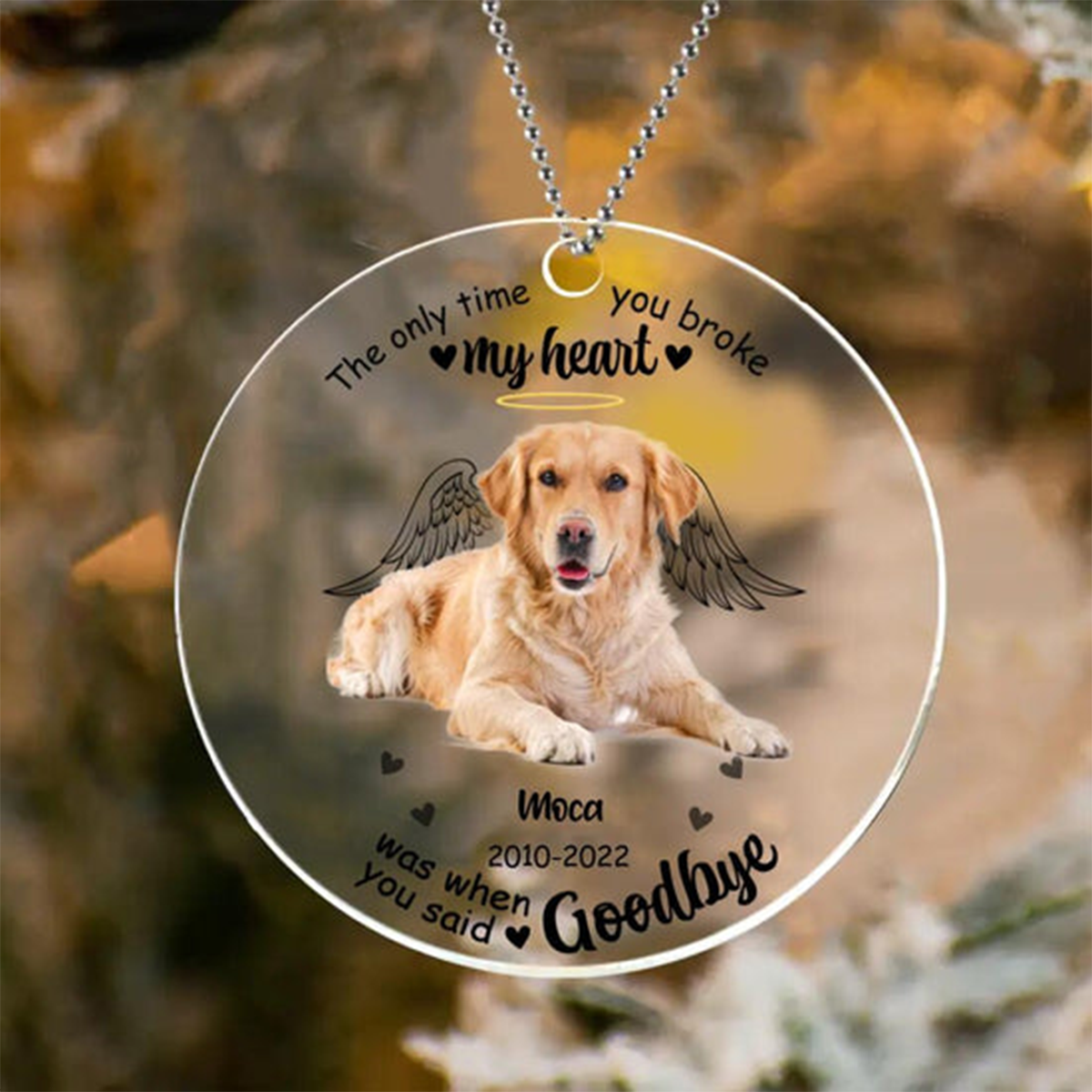 Personalized Dog Heart Memorial Acrylic Ornament The Only Time You Broke My Heart, Memorial Gift For Dog Lovers