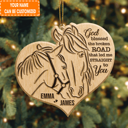 Custom Jesus Acrylic Ornament, Personalized Farm Love Horse Couple God Blessed Wood Engraved Acrylic Ornament For Christian, Holiday Decor