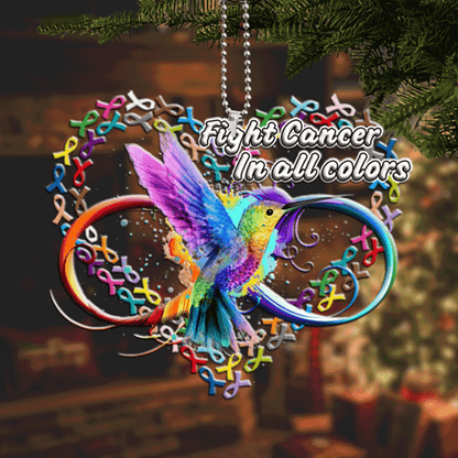 Hummingbird Fight Cancer In All Colors Acrylic Ornament For Christian, God Faith Believers, Christmas Holiday Decor
