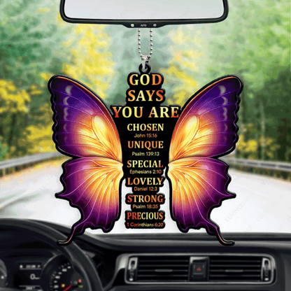 God Says You Are Cross Butterfly Acrylic Car Ornament, Perfect Christmas Gift For Family, Friends