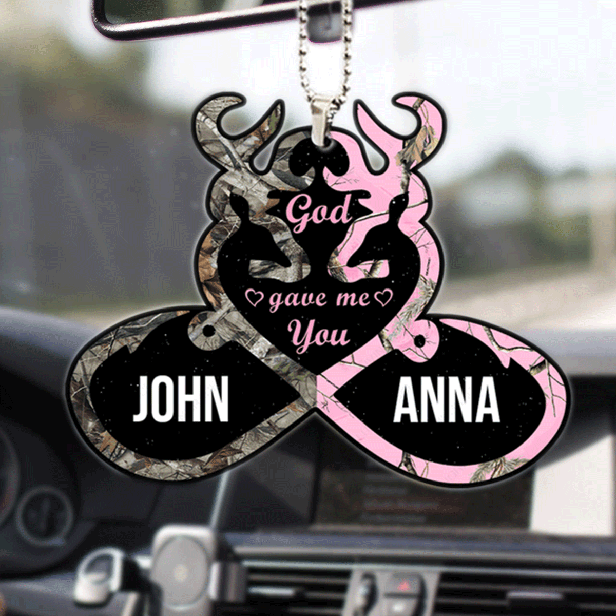 Personalized Couple Buck And Doe Heart God Gave Me You Acrylic Car Ornament, Perfect Couple Gift On Christmas