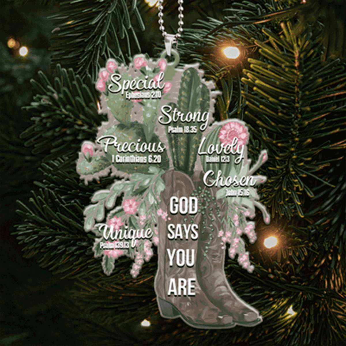 Cactus Boots God Says You Are Acrylic Ornament For Christian, God Faith Believers, Holiday Decor