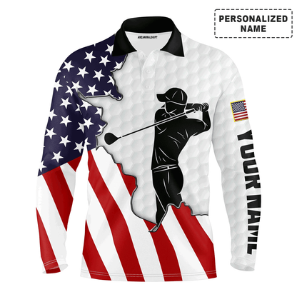 American Flag 4th of July Custom Name Golf Men Polo Shirt - American Flag Apparel - Personalized Gift For Golf Lover, 4th Of July, Him, Husband
