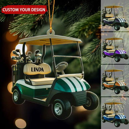 Personalized Golf Cart Flat Acrylic Ornament, Meaningful Golf Ornament Gift For Dad Mom Friends Family