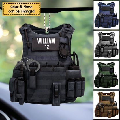 Personalized Police Bulletproof Vest Flat Acrylic Ornament, Custom Christmas Ornament Gift For Police