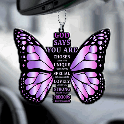 Custom Jesus Acrylic Ornament, Personalized God Says You Are Cross Rainbow Butterfly Acrylic Ornament For Couple, Christian