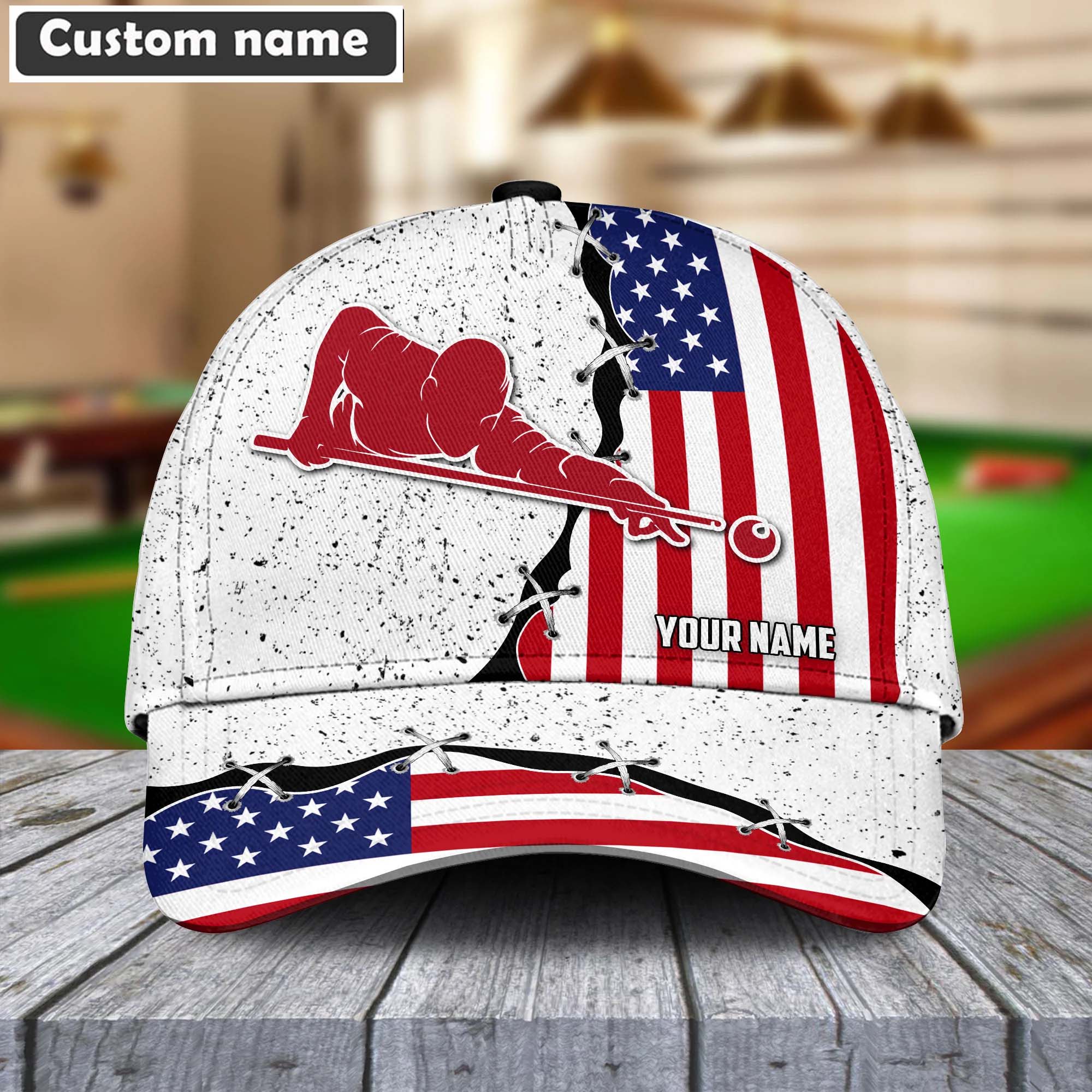 Billiards Player USA Flag Personalized Name Classic Cap Hat Gifts For Billiards Lovers