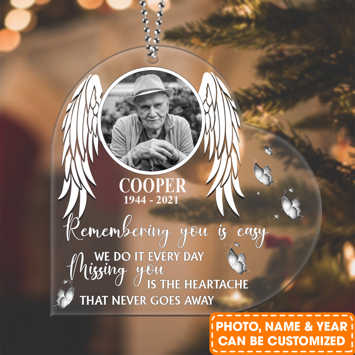 Personalized Memorial Heart Acrylic Ornament Remembering You Is Easy, Memorial Gift For The Loss Of Loved Ones