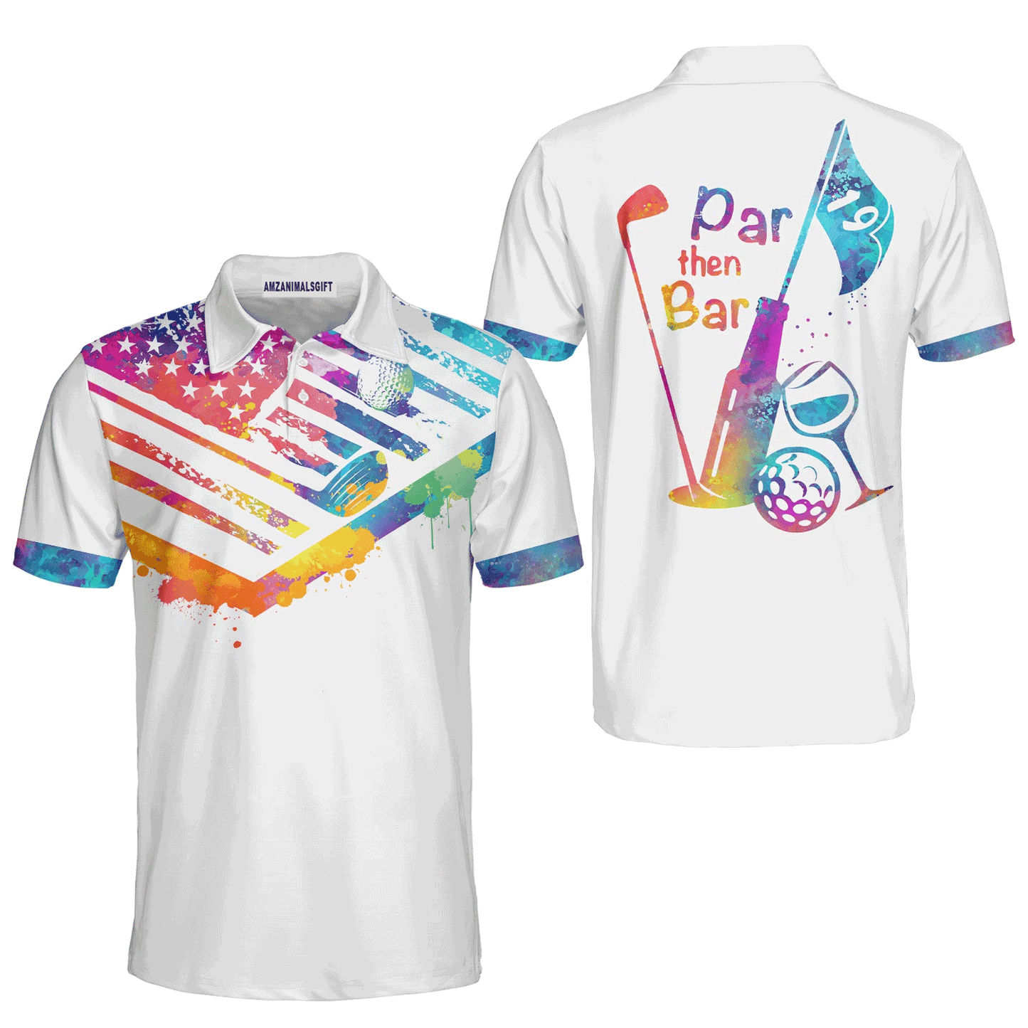 Golf Men Polo Shirt, Water Color Par Then Bar Golf Polo Shirt For Men, Perfect Gift For Golf Lovers