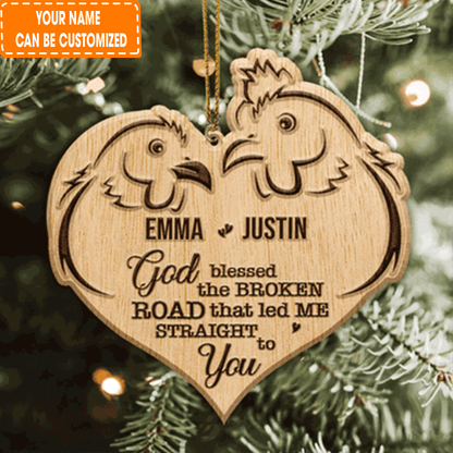 Custom Jesus Acrylic Ornament, Personalized Heart Rooster And Hen God Blessed Acrylic Ornament For Christian, Holiday Decor
