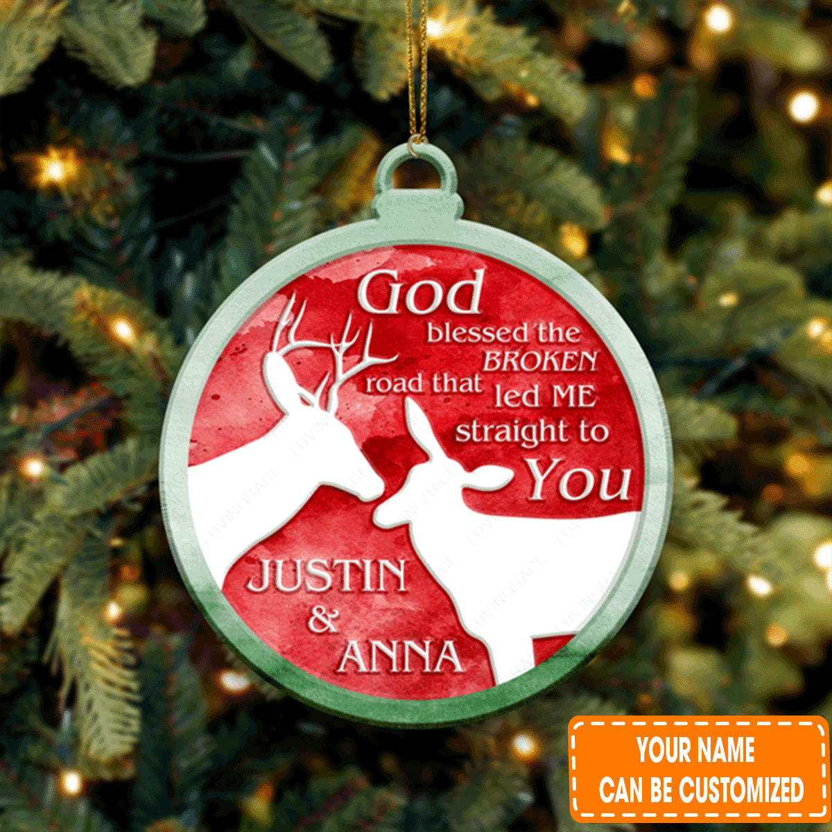 Personalized Christmas Buck And Doe God Blessed Couple Acrylic Ornament For Christian, Christmas Holiday Decor