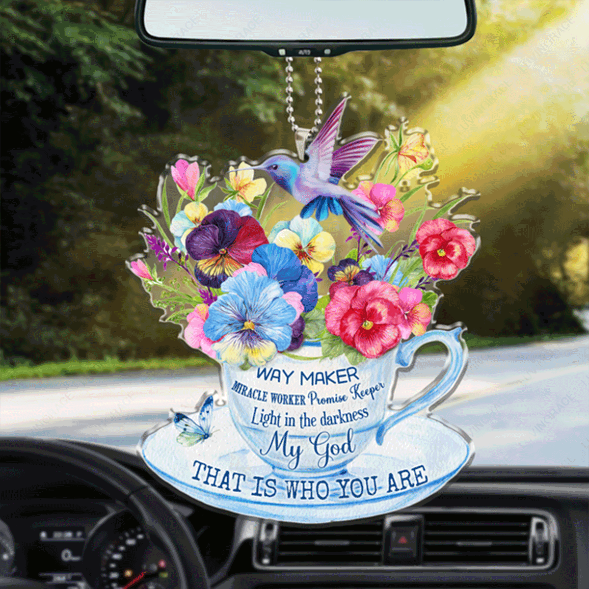 Floral Tea Cup Way Maker Acrylic Car Ornament, Perfect Christmas Gift For Family, Friends