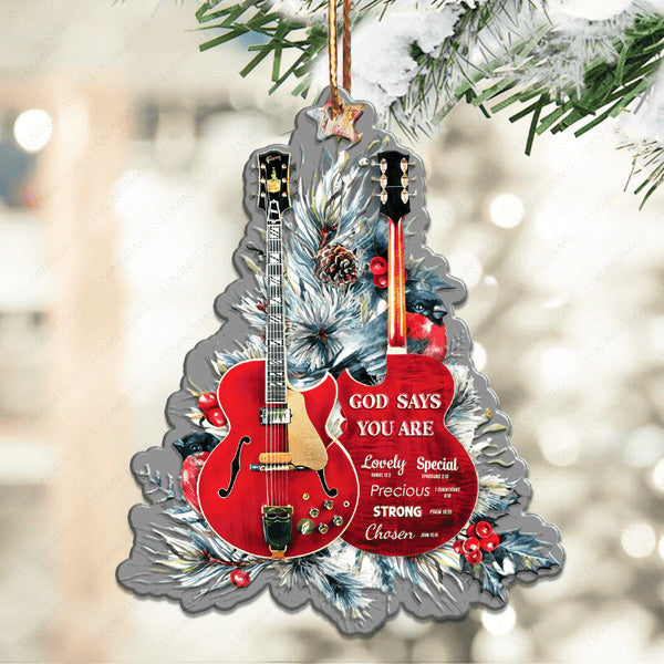 Red Christmas Guitar God Says You Are Acrylic Ornament, Perfect Christmas Gift For Guitar Artist Lovers