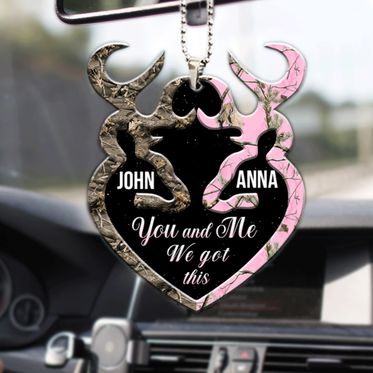 Personalized Couple Buck And Doe Heart We Got This Acrylic Car Ornament, Perfect Couple Gift On Christmas