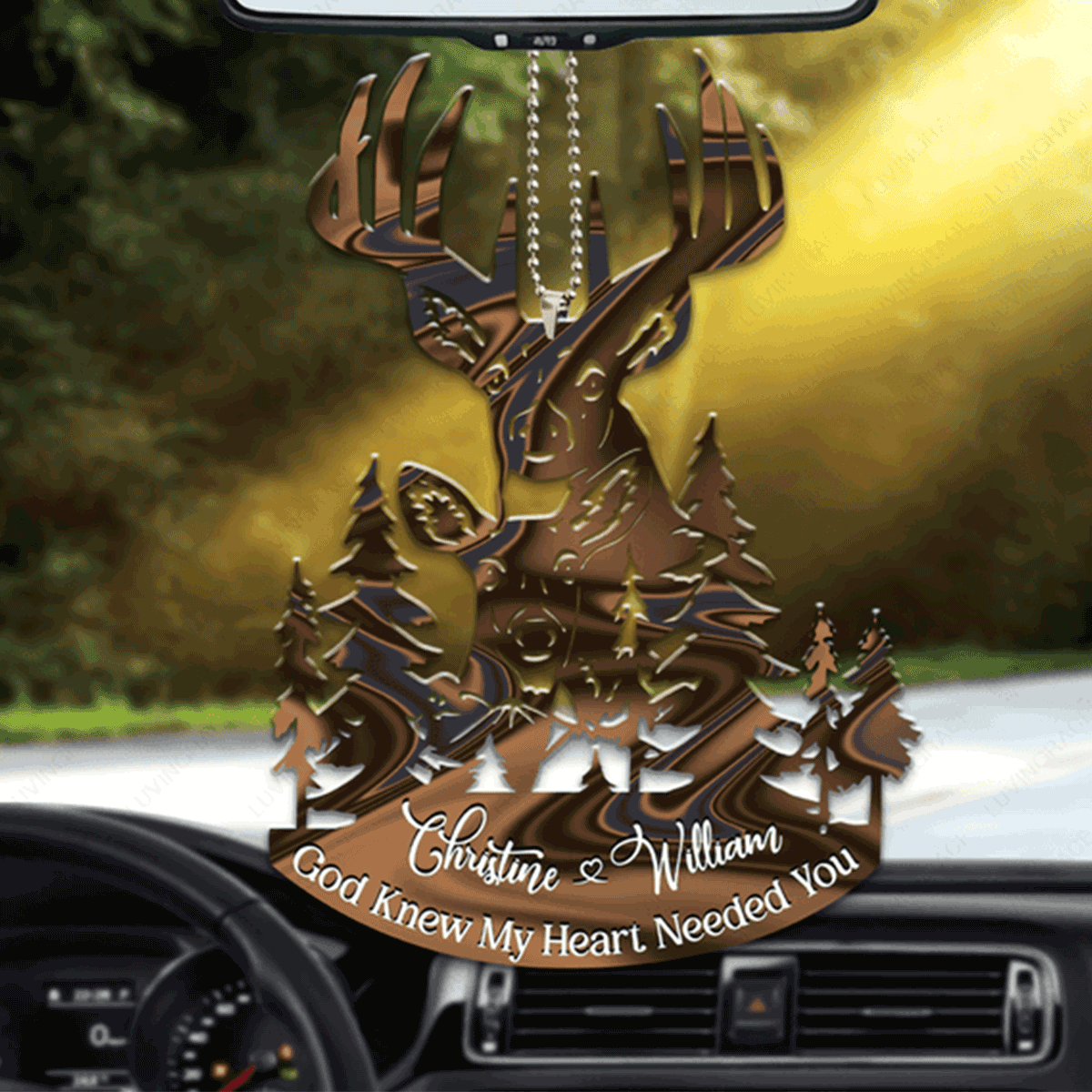 Customized Name Buck And Doe God Knew My Heart Acrylic Car Ornament, Perfect Christmas Gift For Couple