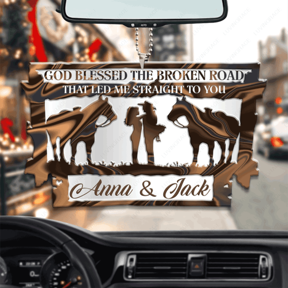 Customized Name Horse Love God Blessed Acrylic Car Ornament, Perfect Christmas Gift For Couple