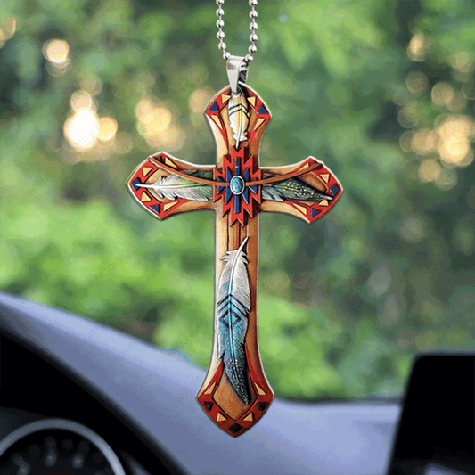 Feather Cross Acrylic Car Ornament, Perfect Christmas Gift For Family, Friend