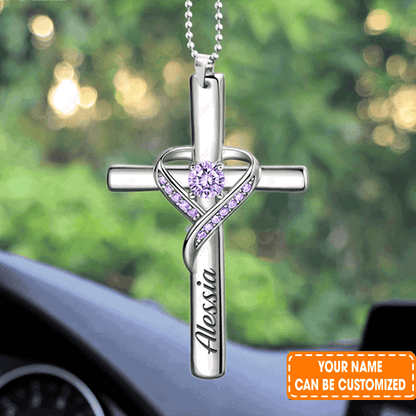 Personalized Jewelry Heart Cross Acrylic Car Ornament, Perfect Christmas Gift For Family, Friends