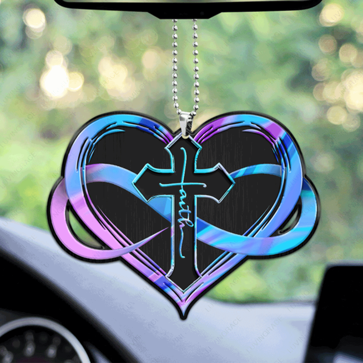 Cross Infinity Heart Blue Purple Acrylic Car Ornament, Perfect Christmas Gift For Family, Friends