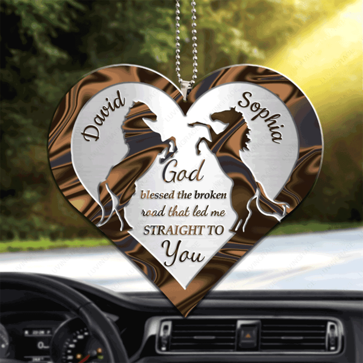 Customized Name Horses Couple God Blessed The Broken Acrylic Car Ornament, Perfect Christmas Gift For Couple