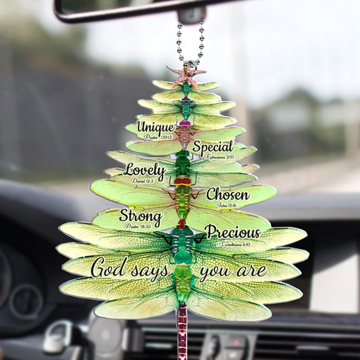 Dragonfly Christmas Tree God Says You Are Acrylic Car Ornament, Perfect Christmas Gift For Family, Friend