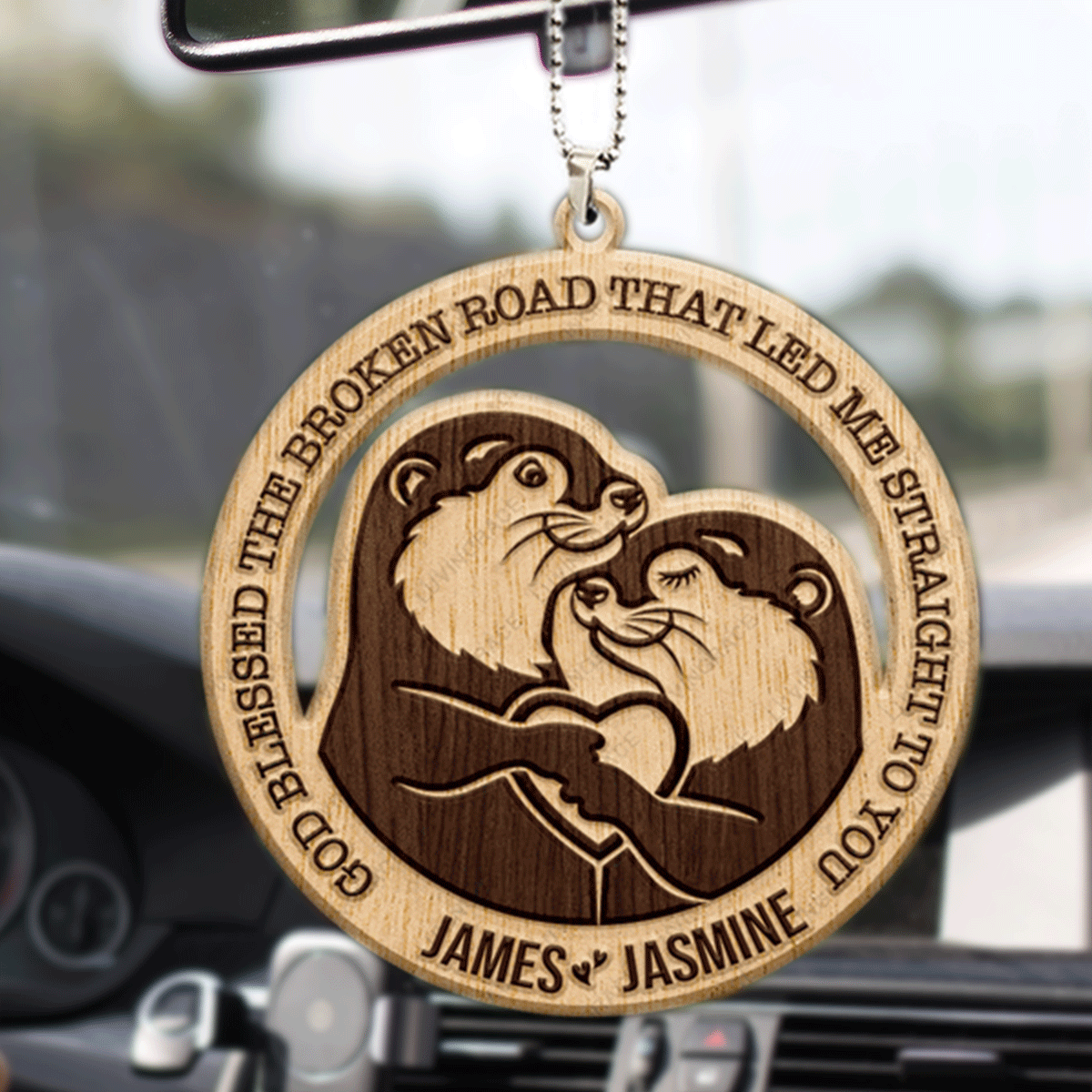 Personalized Loving Otter Couple God Blessed Acrylic Ornament For Couple, Couple Holiday Gift