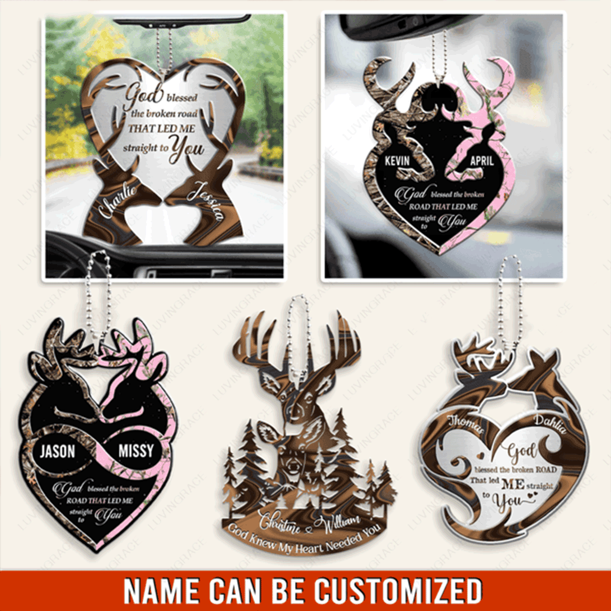 Custom Jesus Acrylic Ornament, Personalized Collection Of Deer Couple Acrylic Ornament For Couple, Christian, Holiday Decor