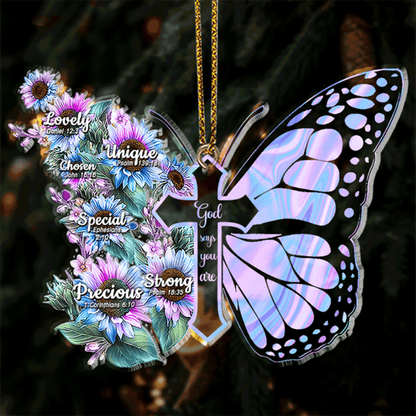 Blue Pink Hologram Butterfly Sunflowers God Says You Are Shaped Acrylic Ornament For Christmas Holiday Decor