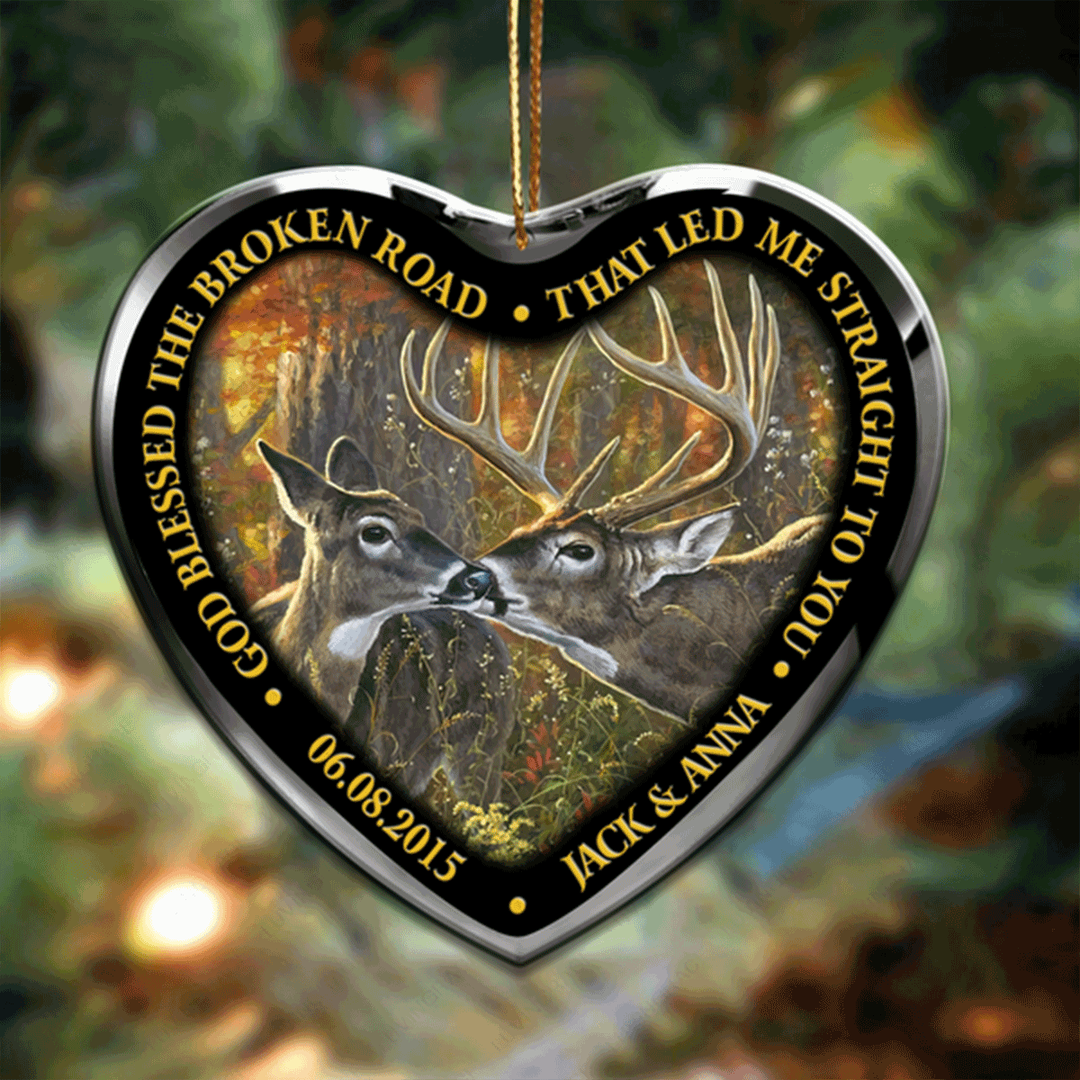 Personalized Couple Deer Kiss God Blessed The Broken Acrylic Ornament, Perfect Christmas Gift For Couple