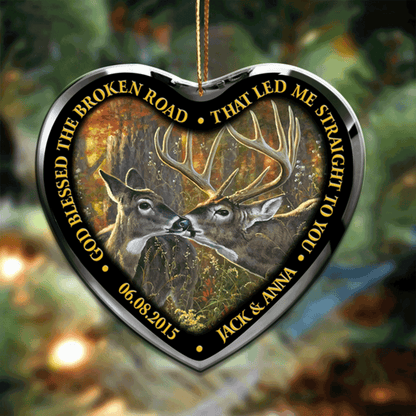 Personalized Couple Deer Kiss God Blessed The Broken Acrylic Ornament, Perfect Christmas Gift For Couple