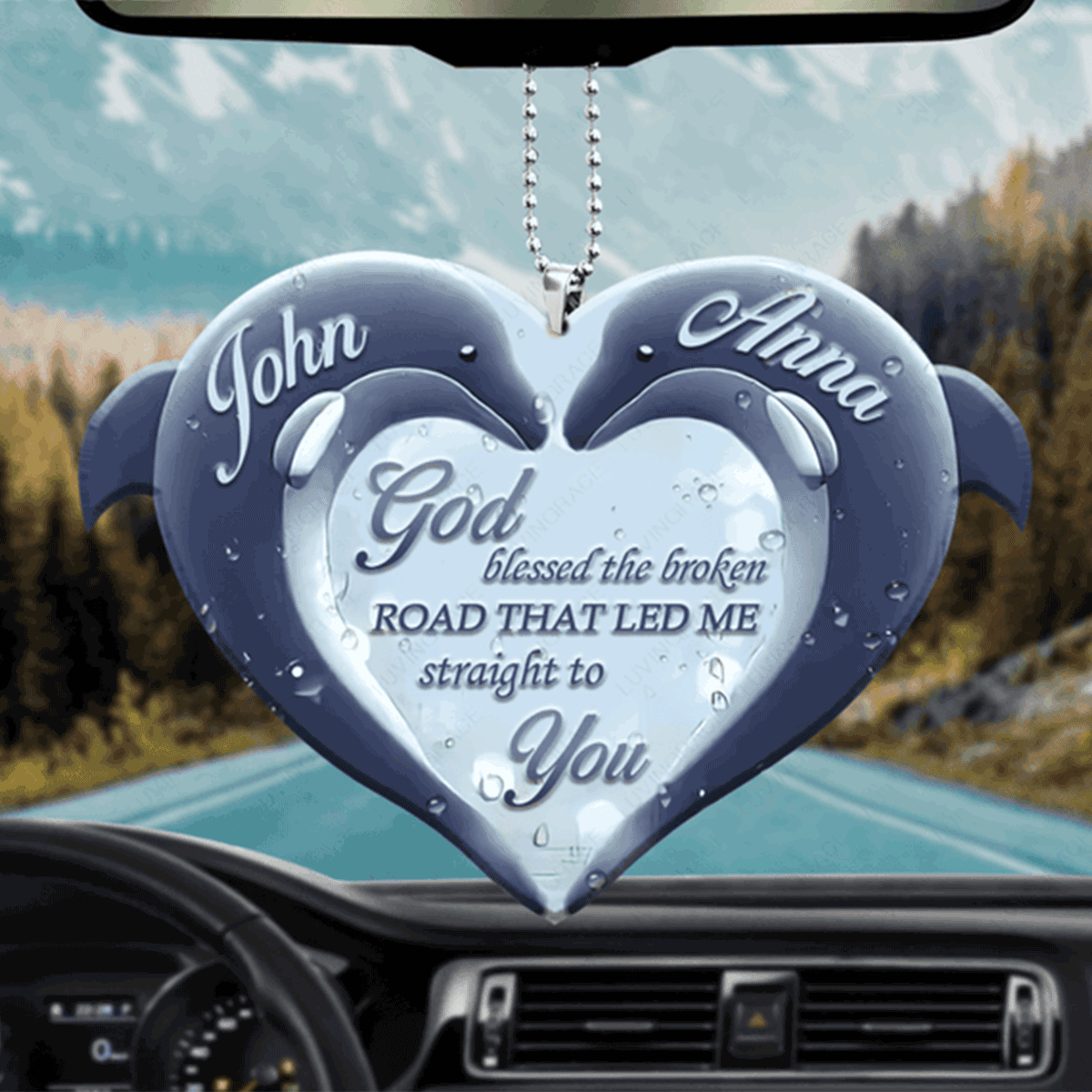 Personalized Couple Dolphin Twinkle Heart God Blessed Christmas Couple Acrylic Car Ornament, Perfect Couple Gift On Christmas