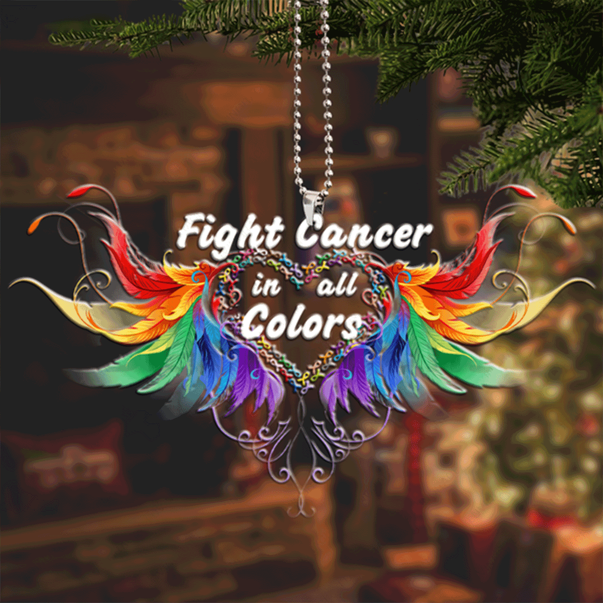 Angel Wings Fight Cancer In All Colors Acrylic Ornament For Christian, God Faith Believers, Christmas Holiday Decor