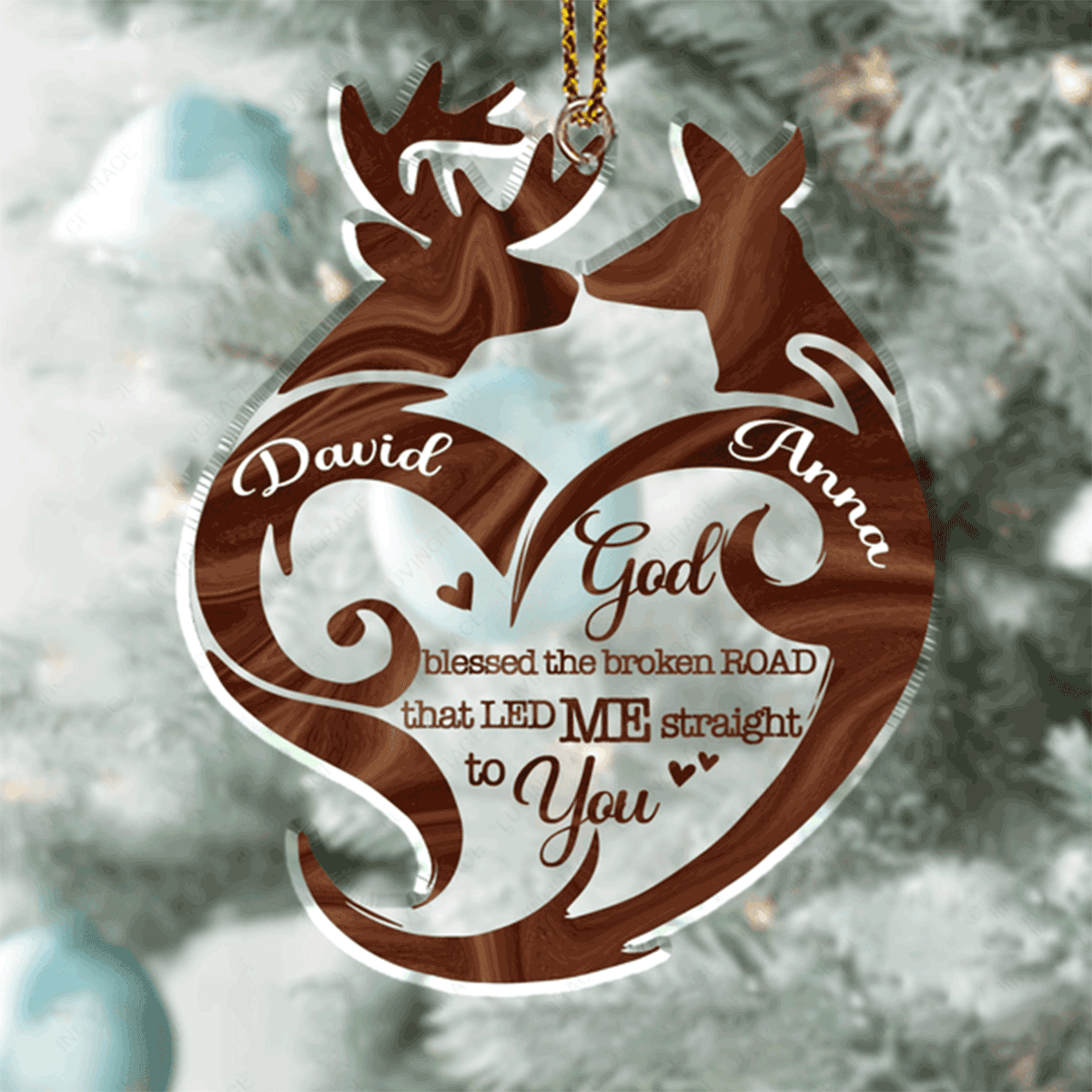 Personalized Couple Heart Deer Couple God Blessed Acrylic Ornament, Perfect Couple Gift On Christmas