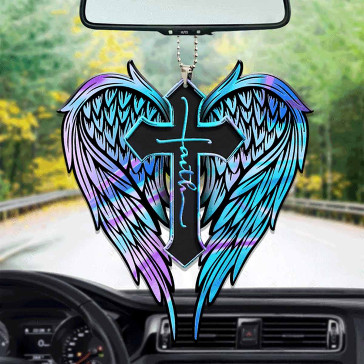 Angle Wings Hologram Rainbow Faith Acrylic Car Ornament, Perfect Christmas Gift For Family, Friends