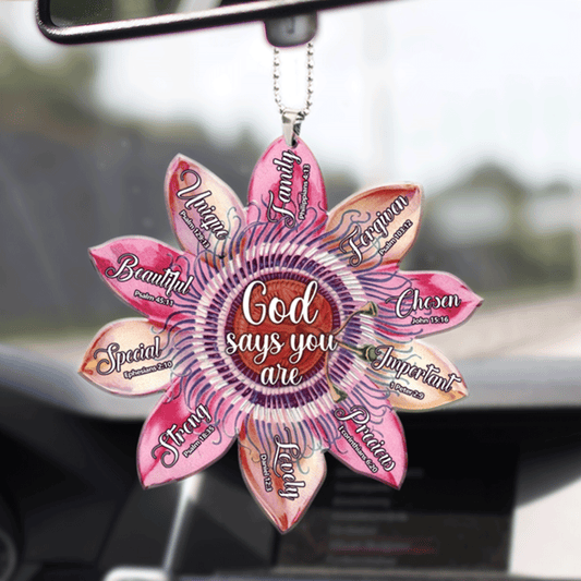 Pink Passion Flower God Says Acrylic Car Ornament, Perfect Christmas Gift For Family, Friend