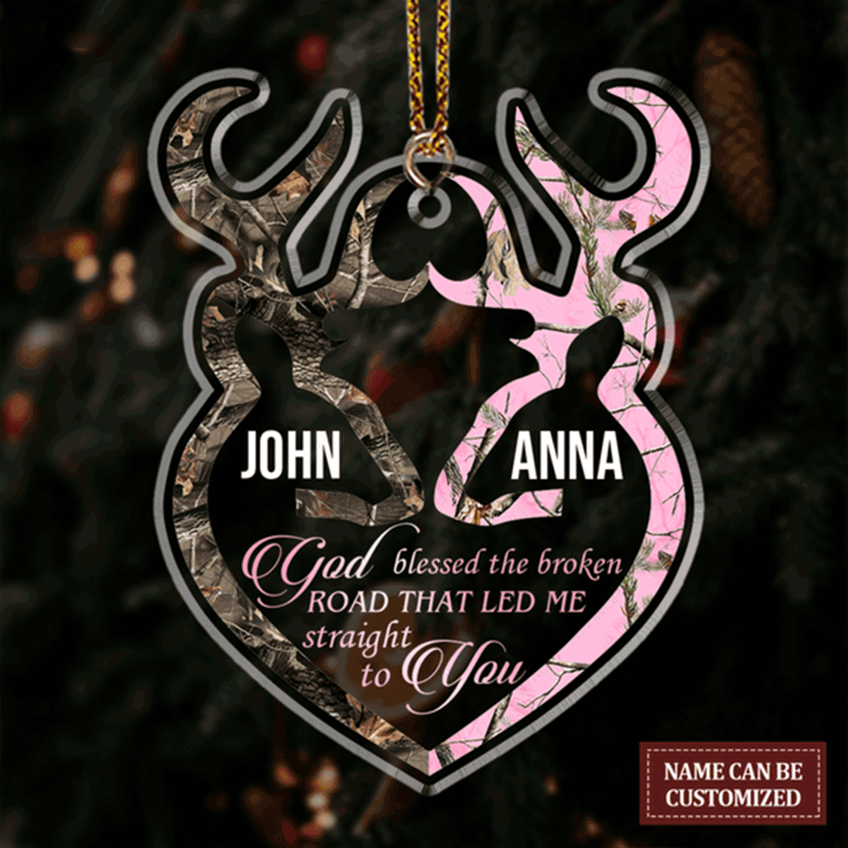 Personalized Couple Buck And Doe Heart Couple Christmas Couple Acrylic Ornament, Perfect Couple Gift On Christmas