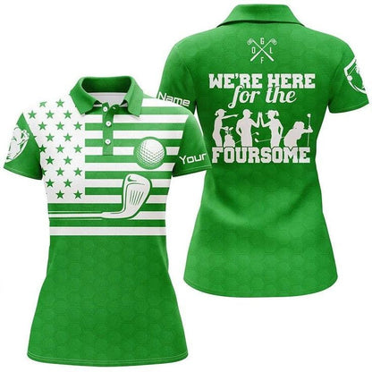 Customized Name Golf Women Polo Shirts, American Flag Patriot Personalized We're Here For The Foursome Shirts - Perfect Gift For Golfers, Golf Lovers