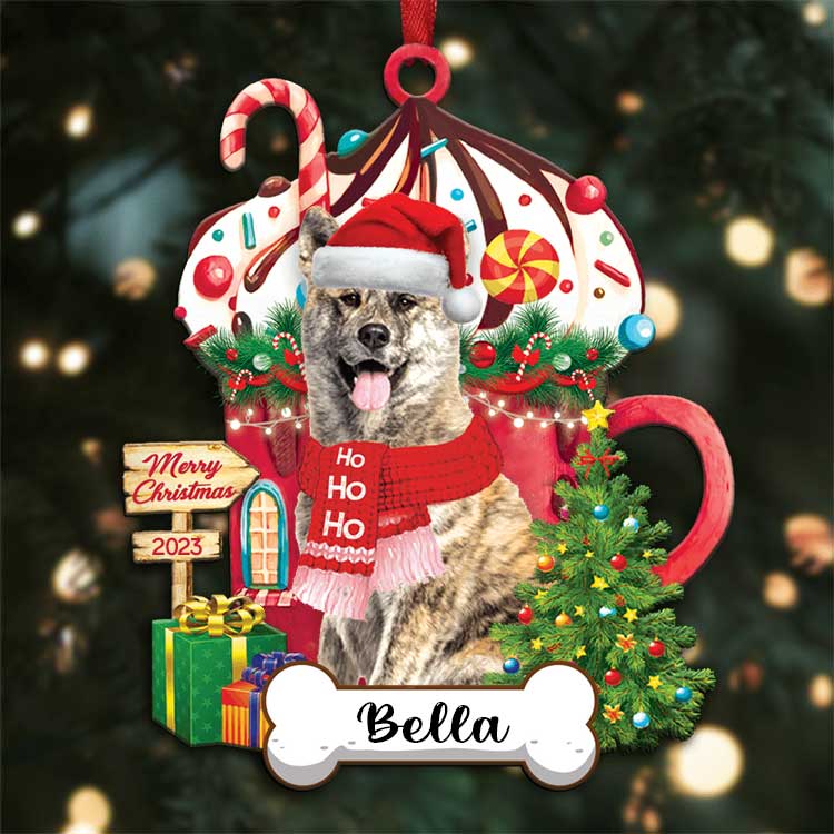 Custom Brindle Akita Inu Dog Name With Christmas Hot Chocolate Cup Acrylic Ornaments, Ornament Gift For Dog Mom Dad