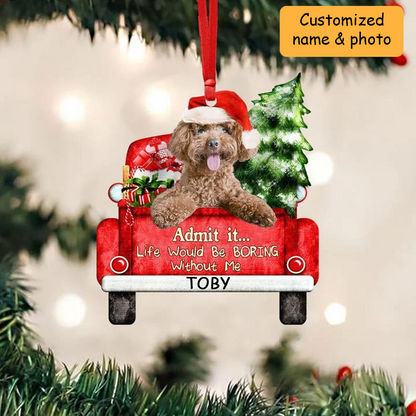 Customized Poodle On The Red Truck Acrylic Christmas Ornament, Christmas Gift For Dog Lovers, Dog Owners