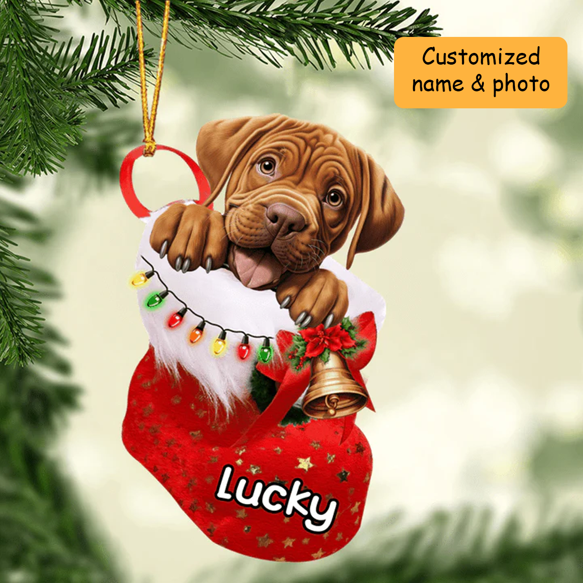 Customized Awesome Dogue de Bordeaux In Christmas Stocking Acrylic Ornament, Christmas Gifts Ornament for Dog Lover