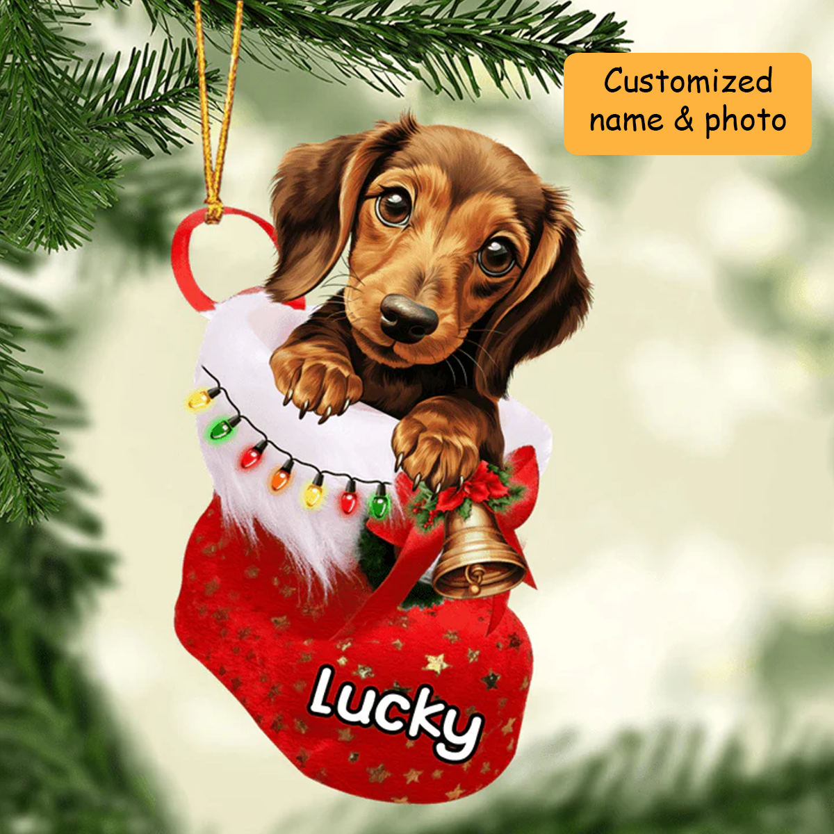 Personalized Awesome Dachshund Dog In Christmas Stocking Acrylic Ornament, Christmas Gifts Ornament for Dog Lover