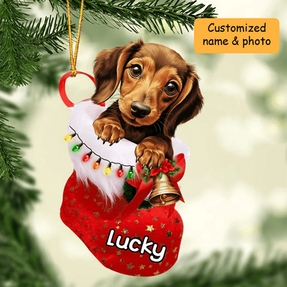 Personalized Awesome Dachshund Dog In Christmas Stocking Acrylic Ornament, Christmas Gifts Ornament for Dog Lover