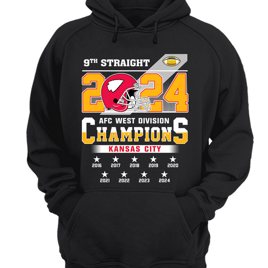 2024 Kansas City Football AFC West Champs 9th Straight Hoodie, Kansas City Conquered The AFC West Champs Hoodie Fans Gifts