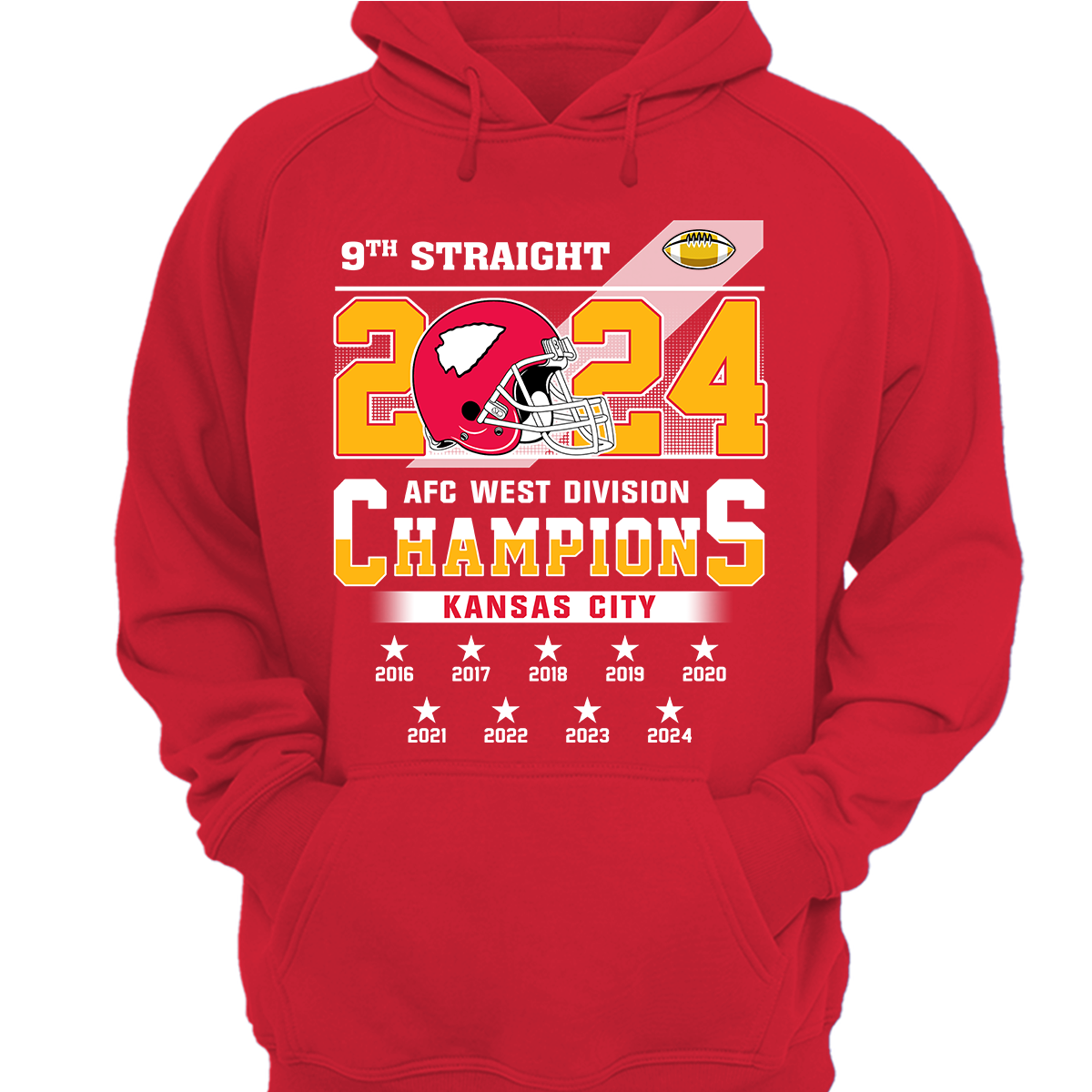 2024 Kansas City Football AFC West Champs 9th Straight Hoodie, Kansas City Conquered The AFC West Champs Hoodie Fans Gifts