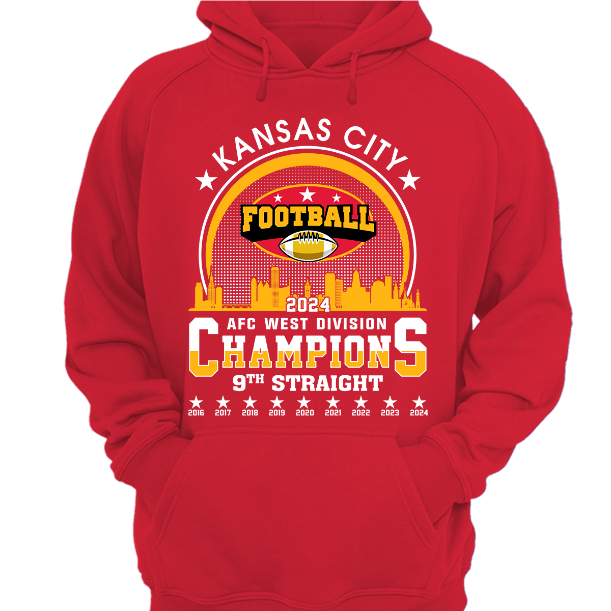 2024 Kansas City Football AFC West Champs 9th Straight T-Shirts Skyline, Conquered The AFC West Champs Shirt For Kansas City Football