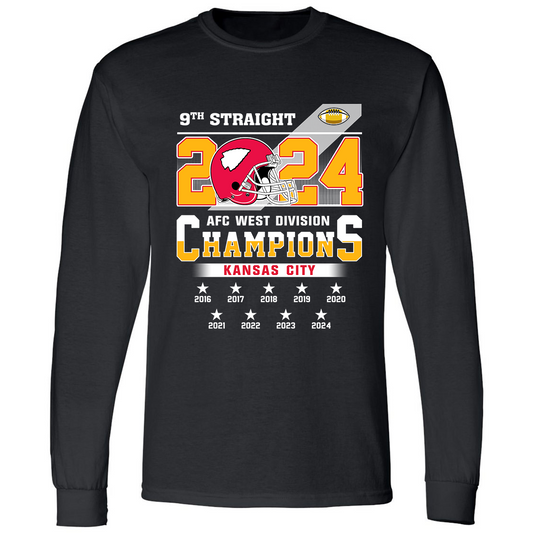 2024 Kansas City Football AFC West Champs 9th Straight Long Sleeve Shirt, Kansas City Conquered AFC West Champs Shirt Fans Gifts